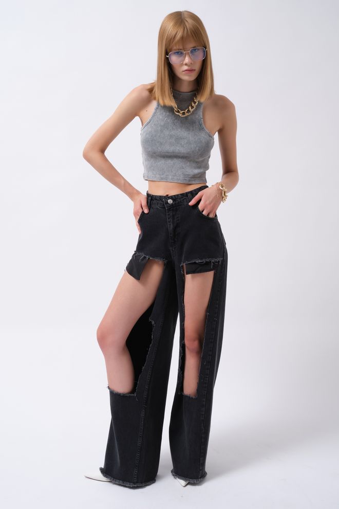 Black Fashion Черные Повседневные Ретро Панк Джинсы Оптовая продажа одежды Повседневный