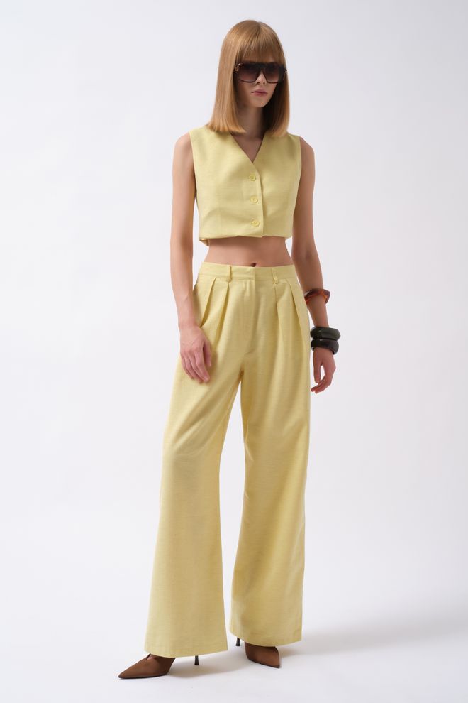 ESPADA Yellow Elegant Palazzo Pants Wholesale Clothing Work