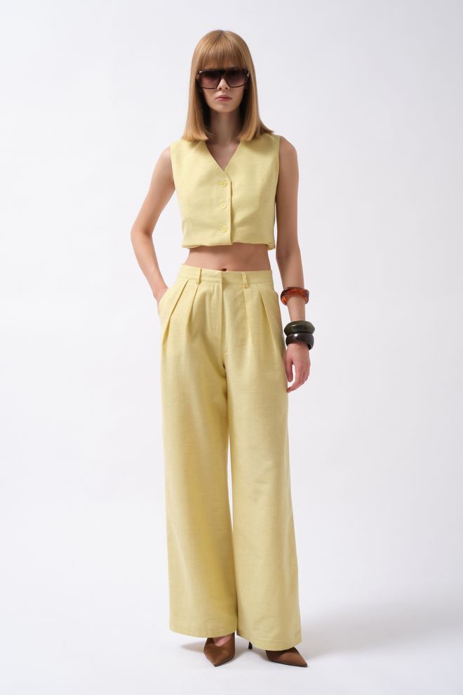 ESPADA Yellow Elegant Palazzo Pants Wholesale Clothing 1
