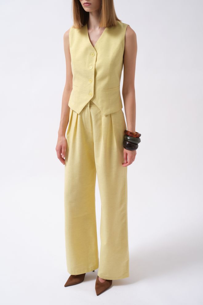 ESPADA Yellow Elegant Palazzo Pants Wholesale Clothing Spring