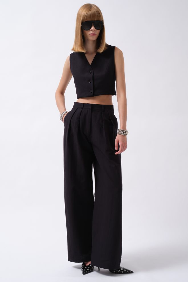ESPADA Black Elegant Formal Vintage Palazzo Pants Wholesale Clothing Work