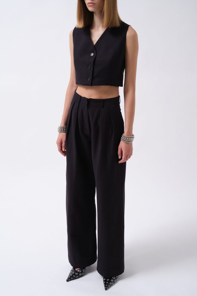 ESPADA Black Elegant Formal Vintage Palazzo Pants Wholesale Clothing Spring