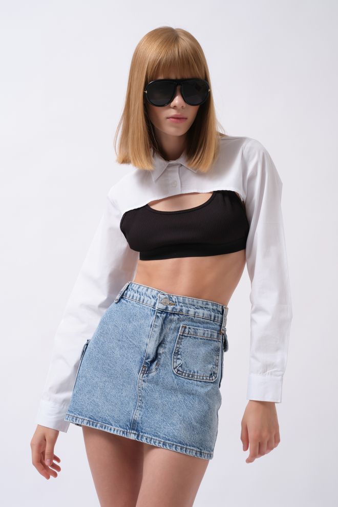 Black Fashion Синя Мини Пола С А силует С Висока Талия И Външни Джобове Дрехи на едро Небрежен