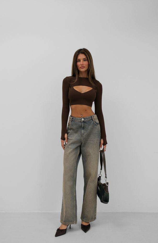 Black Fashion Brown Stylish Casual Set With Wide Leg Pants Wholesale Clothing Casual