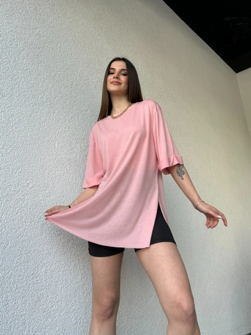 A wholesale clothing model wears  Double Sleeve Tshirt Powder
, Turkish wholesale Suit of CAPPITONE