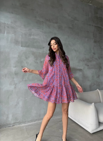 A wholesale clothing model wears  Lace Detailed Dress - Lilac
, Turkish wholesale Dress of Cream Rouge