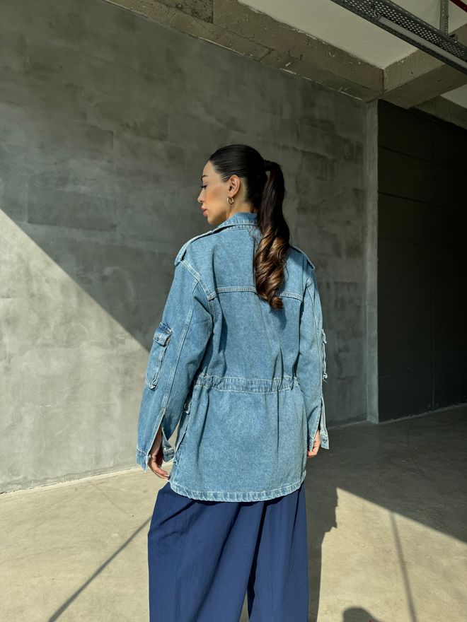 Cream Rouge جاكيت دينم متعدد الجيوب أزرق ملابس بالجملة ربيع