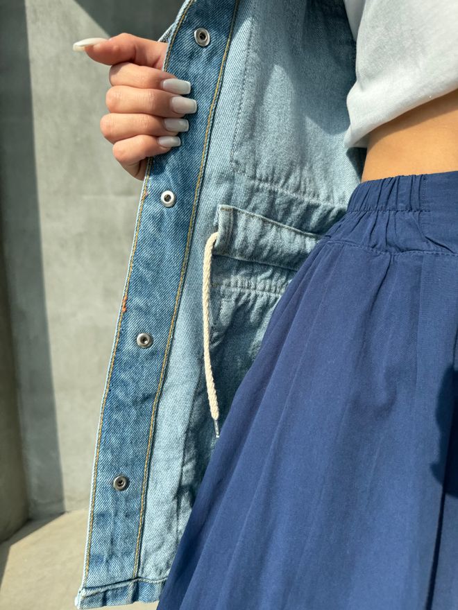 Cream Rouge جاكيت دينم متعدد الجيوب أزرق ملابس بالجملة ملابس الشارع