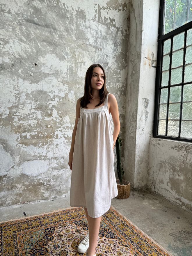 Cream Rouge Salopette Modèle Robe Lin Natur Vêtements en gros Boho