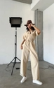 A wholesale clothing model wears cro12004-gathered-jumpsuit-at-waist-stone, Turkish wholesale  of 