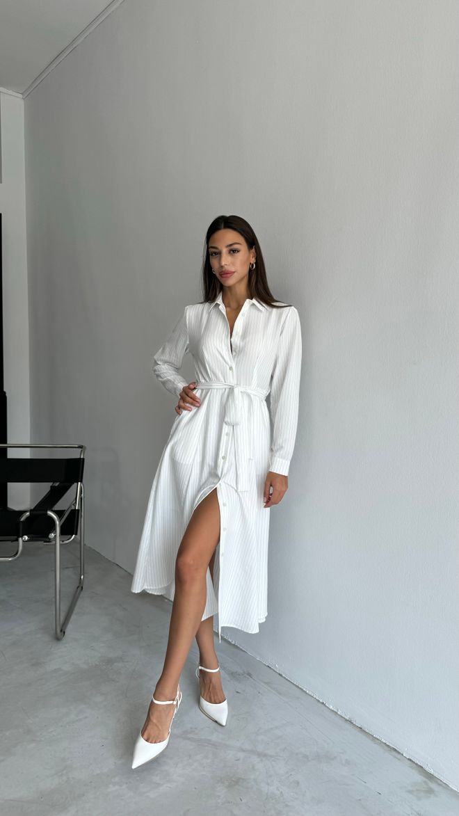 Cream Rouge Midi Length Shirt Dress White Wholesale Clothing Casual