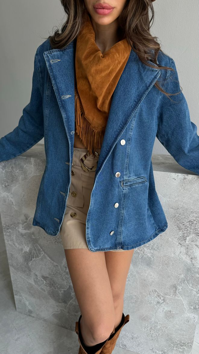 Cream Rouge Džínsová Bunda Oversize – Modrá Veľkoobchod s oblečením Bavlna