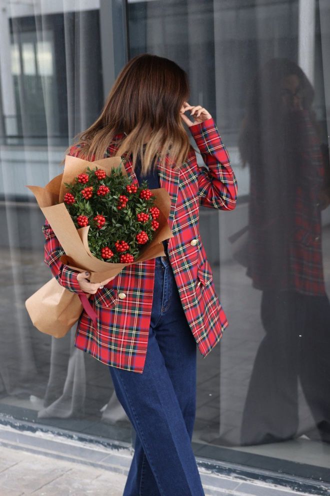 Cream Rouge Καρό Σακάκι Blazer Κόκκινο Χονδρικό εμπόριο ενδυμάτων Casual