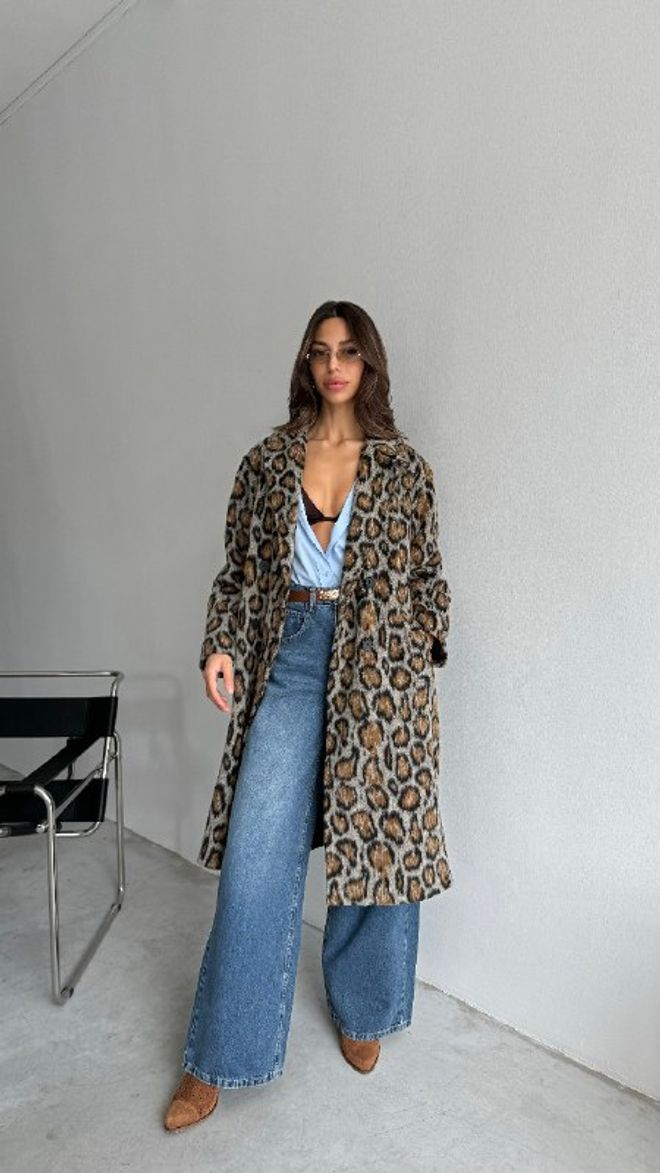 Cream Rouge Leopard Pattern Cachet Oversize Coat Brown Wholesale Clothing Casual