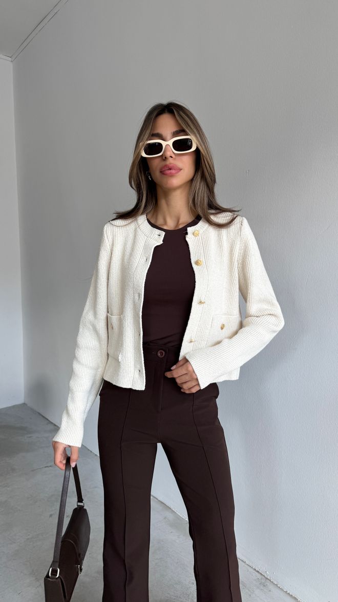 Cream Rouge Cardigan Boutonné Crème Vêtements en gros Décontracté