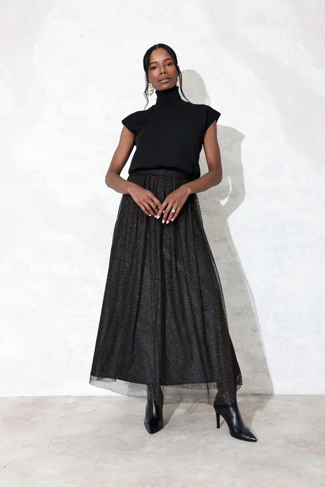 Cream Rouge Rock Maxi Mesh Stoff Großhandelskleidung Lässig