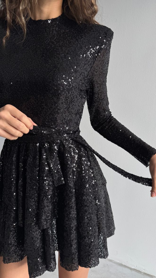 Cream Rouge Многослойное Платье С Длинными Рукавами Черный Оптовая продажа одежды Полиэстер