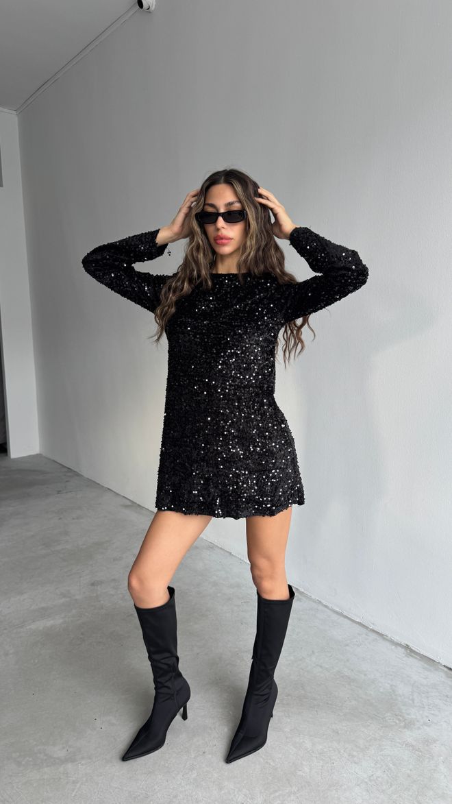 Cream Rouge Mini Abito A Maniche Lunghe Nero Abbigliamento all'ingrosso Glamour