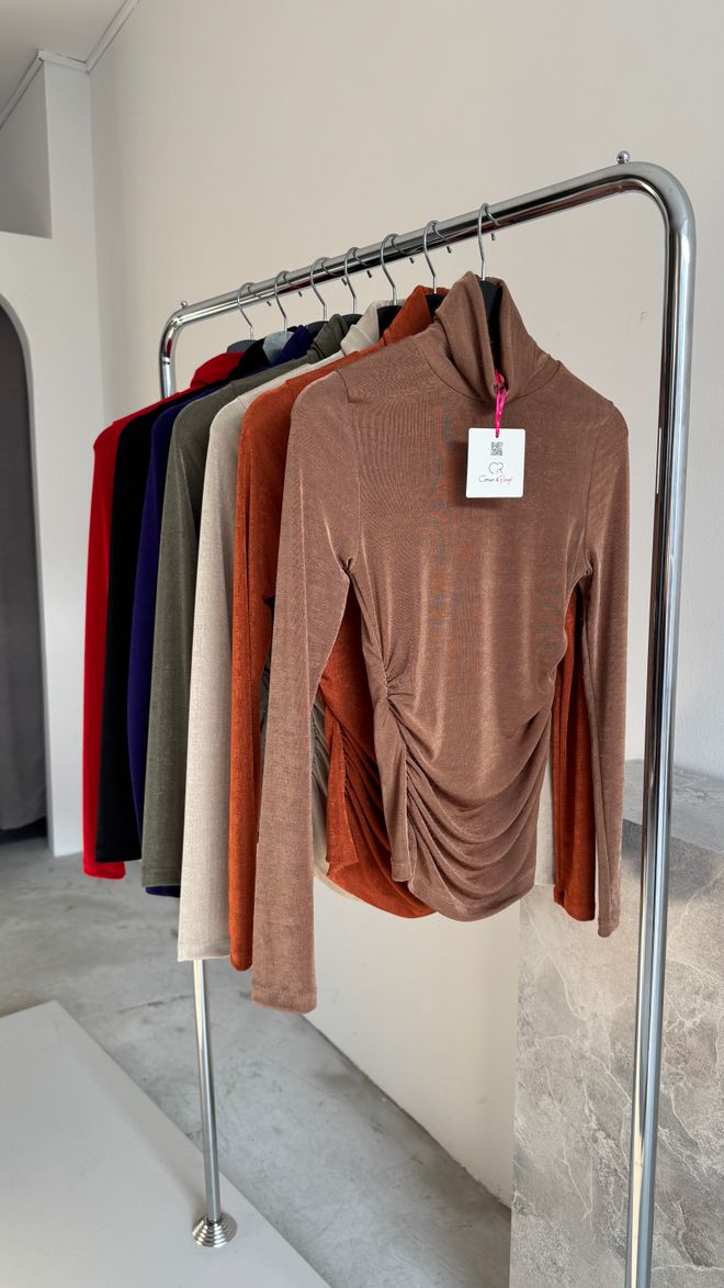 Cream Rouge Blusa De Cuello Alto Canela Ropa al por mayor Casual