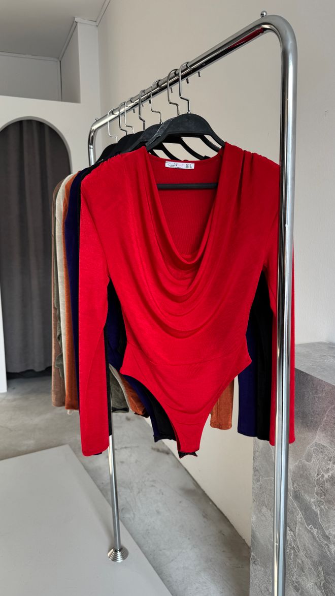 Cream Rouge Degaje Collar Bodysuit Red Wholesale Clothing Elegant