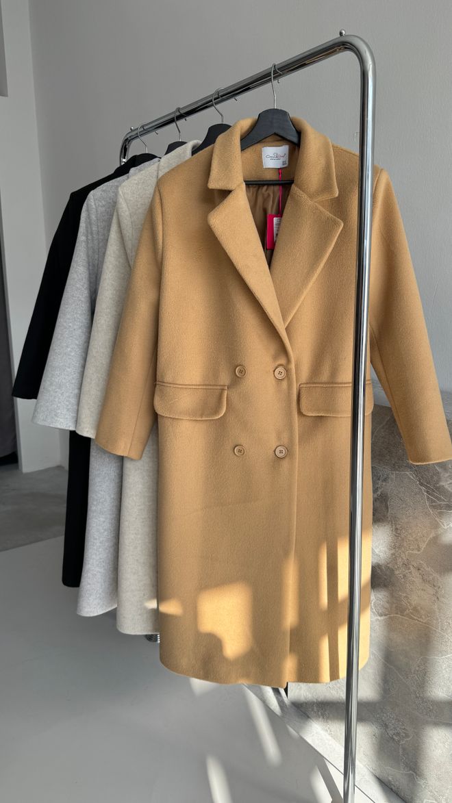 Cream Rouge Kaşe Langer Mantel – Senf Großhandelskleidung Lässig