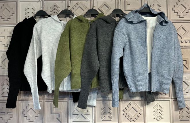 Cream Rouge Hooded Cardigan Blue Wholesale Clothing Casual