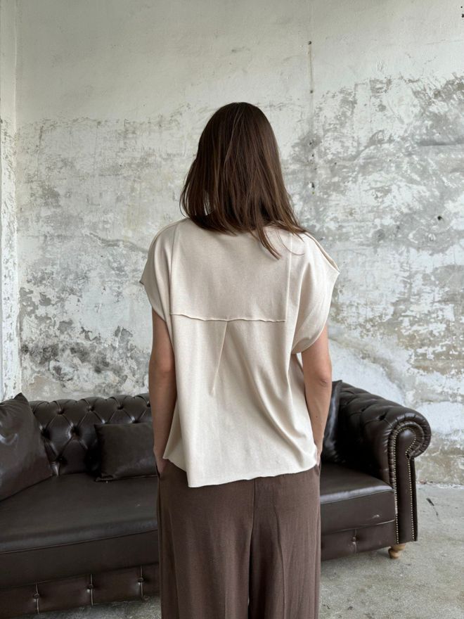 Cream Rouge Tshirt Pat Detailed Wholesale Clothing Cotton