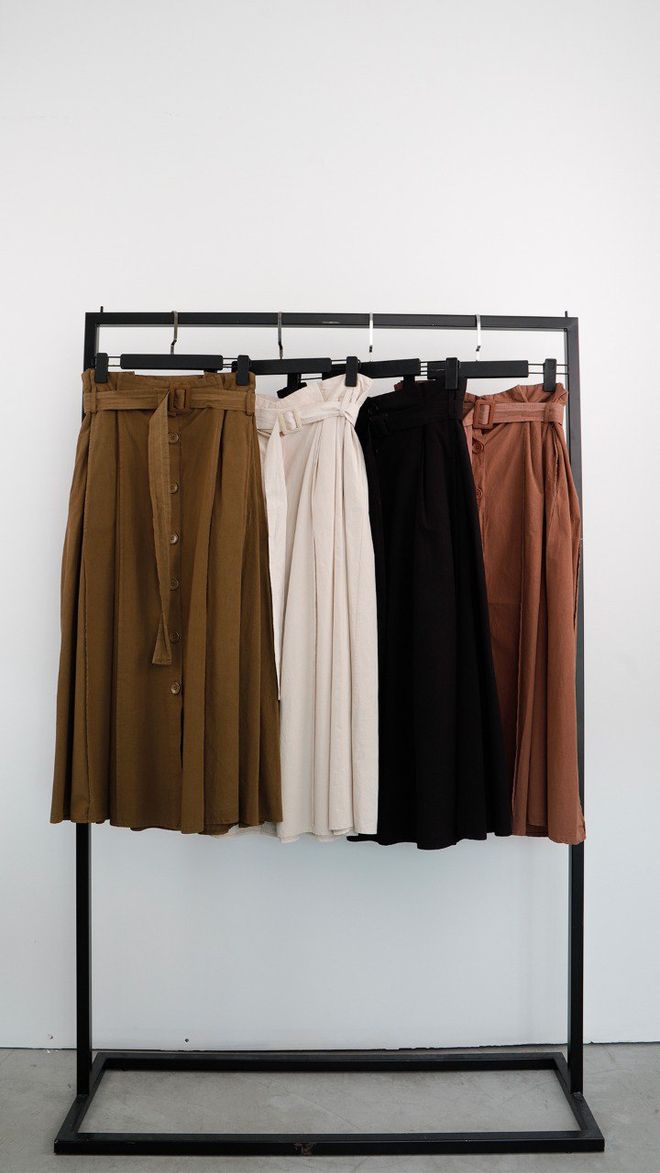 Cream Rouge Skirt Maxi Front Button Flared Wholesale Clothing Casual