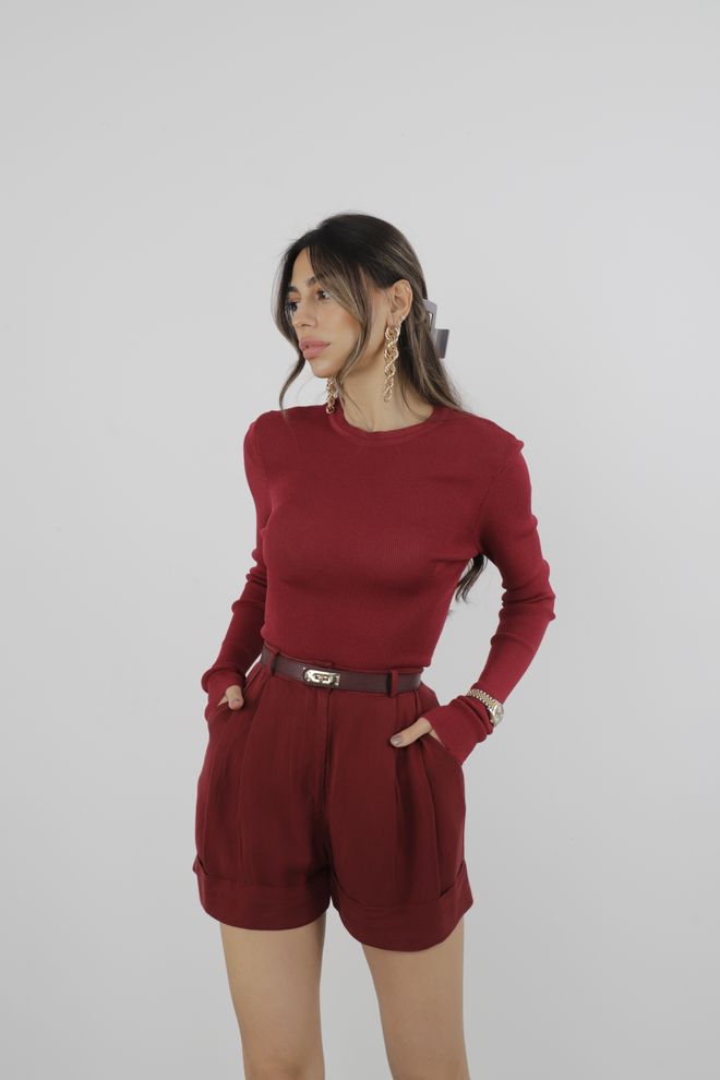 Cream Rouge Ribbed Tight Sweater Burgundy Wholesale Clothing Fall