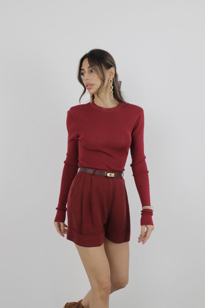Cream Rouge Ribbed Tight Sweater Burgundy Wholesale Clothing Winter