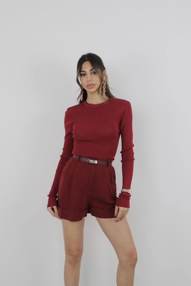 Cream Rouge Ribbed Tight Sweater Burgundy Wholesale Clothing Dating