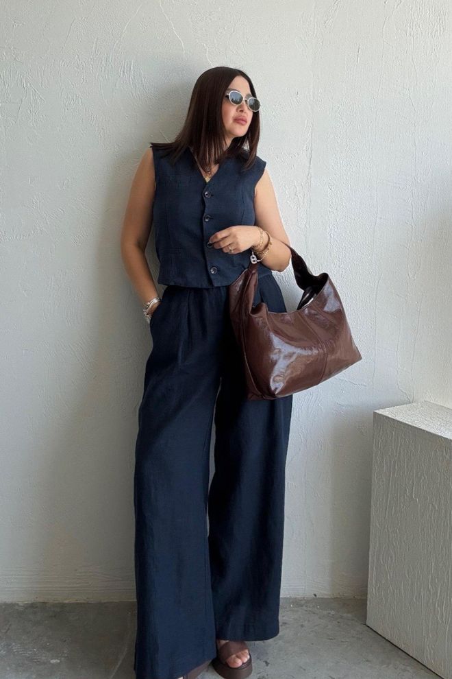 Cream Rouge Salaş Vest Suit Navy Wholesale Clothing Casual