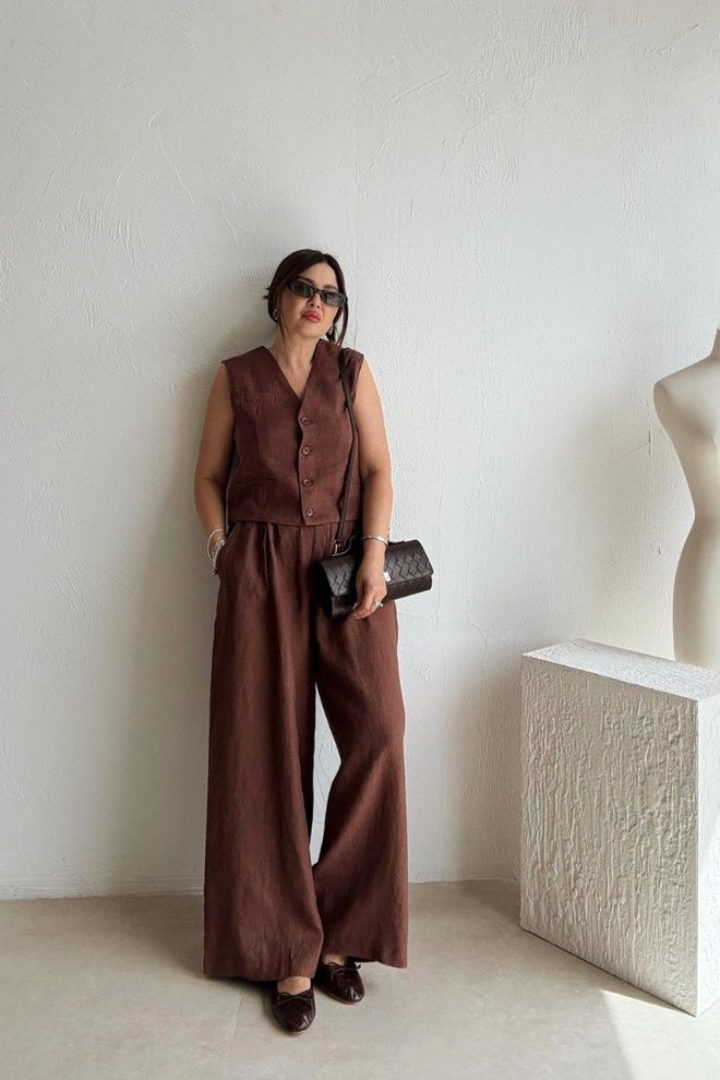 Cream Rouge Traje Tipo Chaleco Salaş Color Marrón Ropa al por mayor Casual