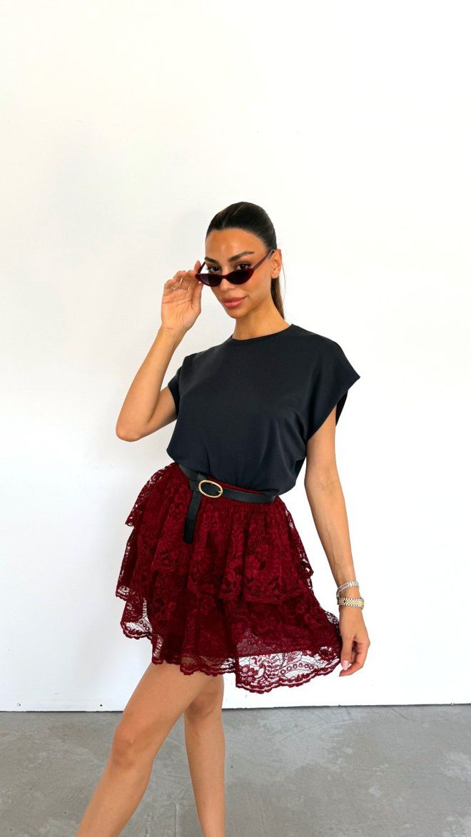 Cream Rouge Gonna Bordeaux Mini A Strati Vita Alta Abbigliamento all'ingrosso Casuale