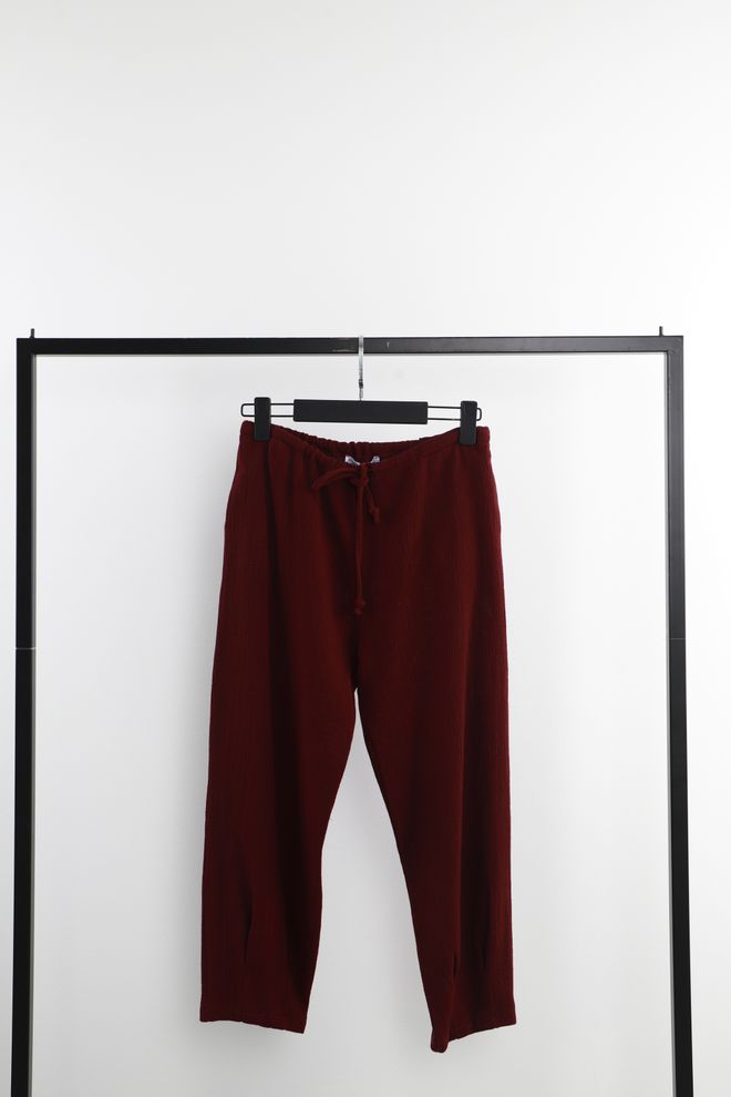 Cream Rouge Leg Pleated Pants Burgundy Wholesale Clothing Casual