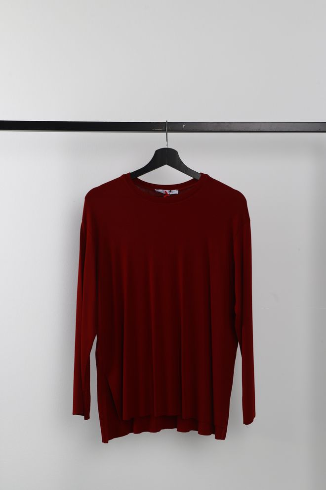 Cream Rouge Blusa Sin Costuras De Manga Larga Borgoña Ropa al por mayor Casual