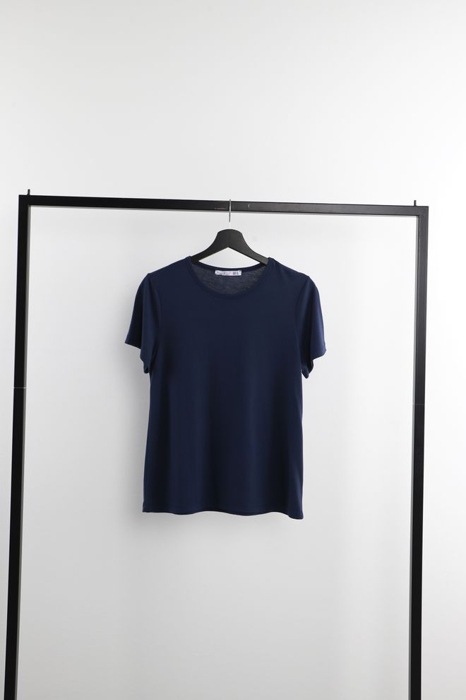 Cream Rouge Zero Collar Tshirt Indigo Wholesale Clothing Viscose