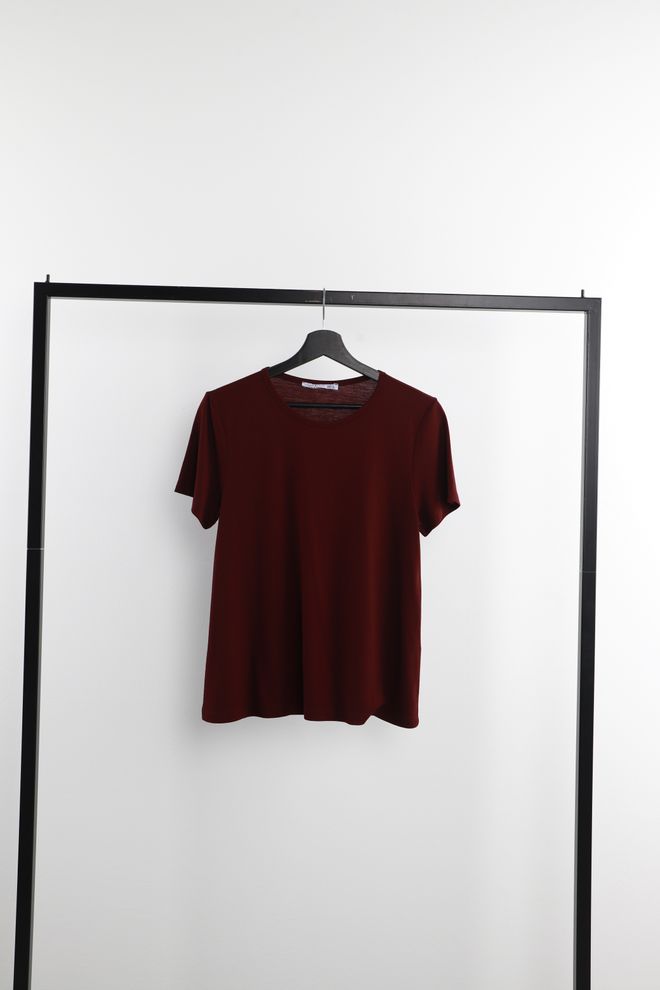 Cream Rouge Zero Collar Tshirt Plum Wholesale Clothing Viscose