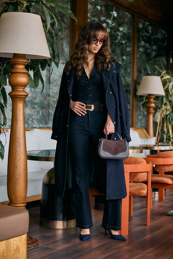 Cream Rouge Trenchcoat Blau Großhandelskleidung Lässig