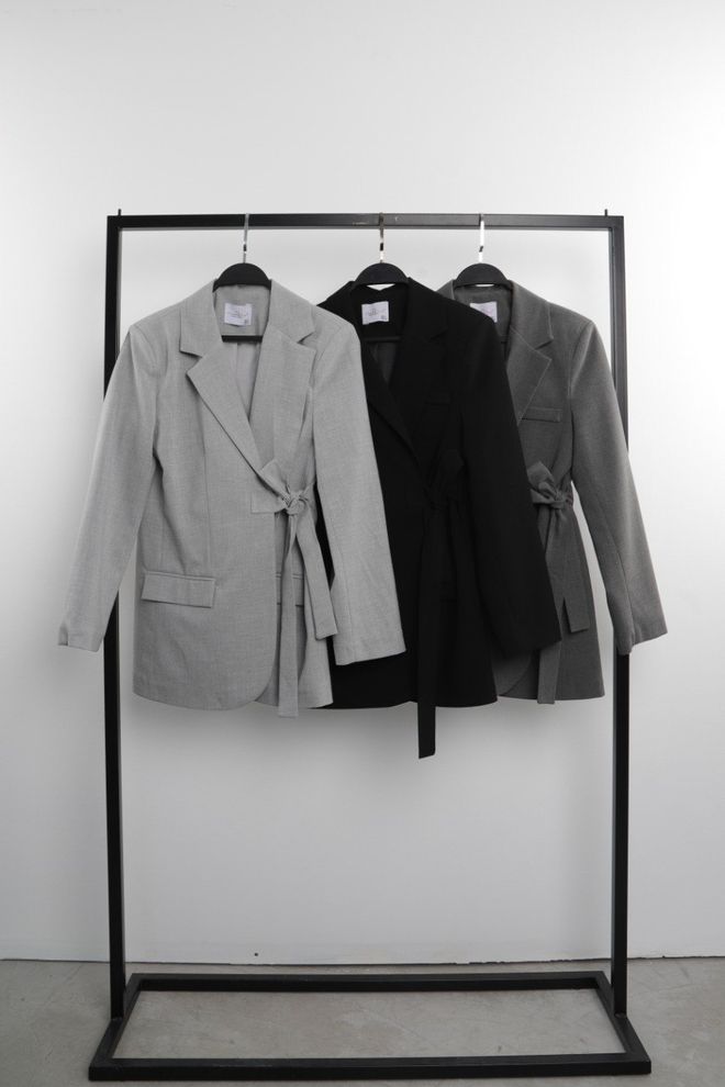 Cream Rouge Side Drawstring Jacket Light Grey Wholesale Clothing Elegant