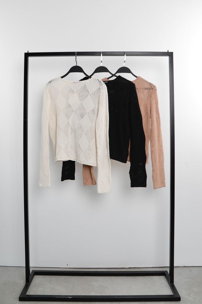 Cream Rouge Mercerisierter Pullover Schwarz Großhandelskleidung Lässig