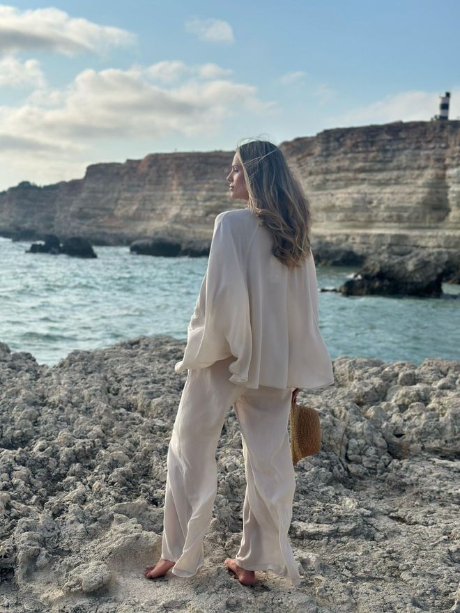 Cream Rouge Beige Shirt Modest Oversized Long Sleeve Buttoned Wholesale Clothing Casual