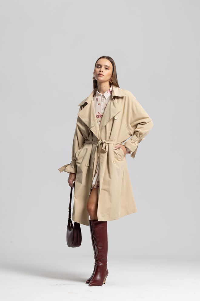 Cream Rouge Gabardina Beige Elegante Un Solo Pecho Envolvente Ropa al por mayor Casual