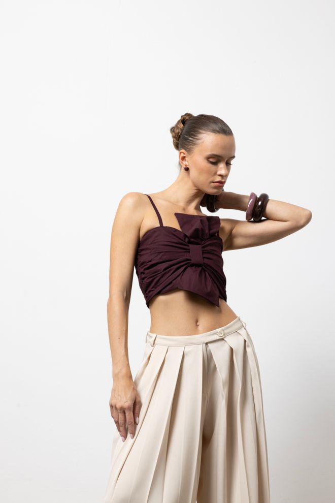Cream Rouge Crop Top Μπορντό Σέξι Στενή Γραμμή Αμάνικο Χονδρικό εμπόριο ενδυμάτων Casual