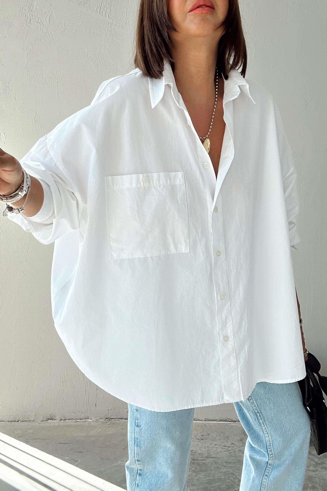 Cream Rouge Λευκή Ασύμμετρη Μίνι Φούστα Με Τσέπη Patch Χονδρικό εμπόριο ενδυμάτων Σαλόνι