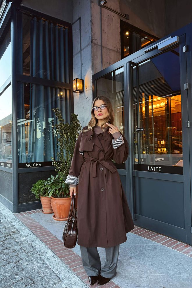 Cream Rouge Gabardina Marrón Elegante Ropa al por mayor Modesto