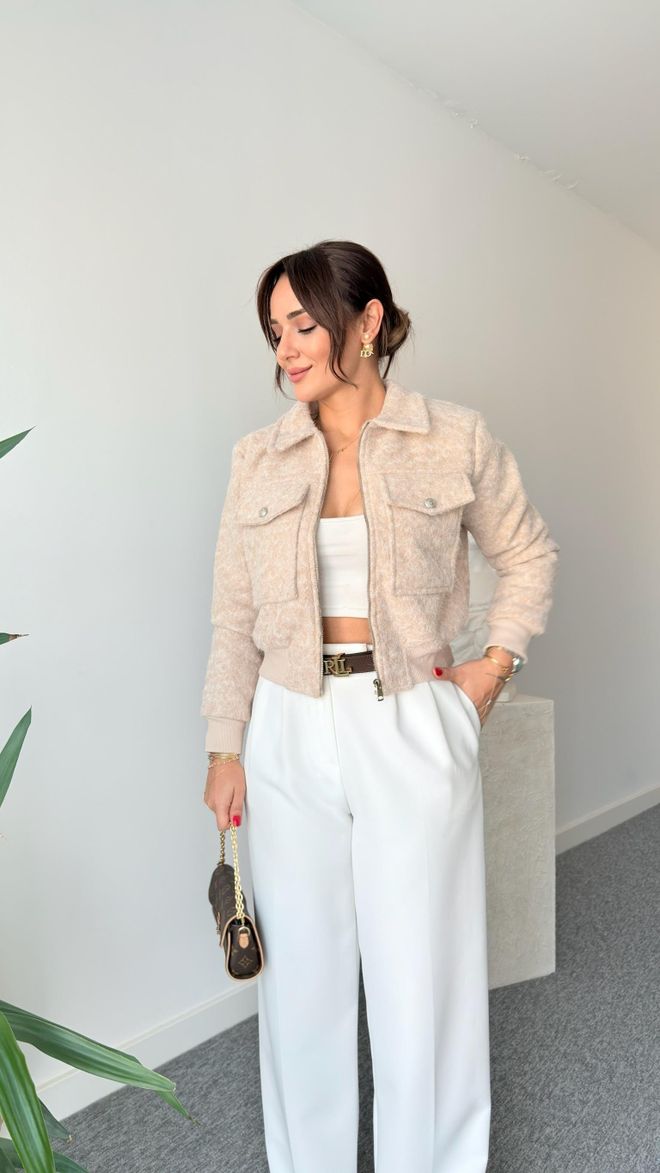 Cream Rouge Bomberjacke Stein Großhandelskleidung Polyester