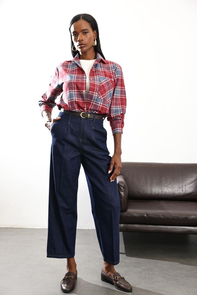 Cream Rouge Blauwe Palazzo Broek Met Hoge Taille En Knoopsluiting Groothandel Kleding Casual