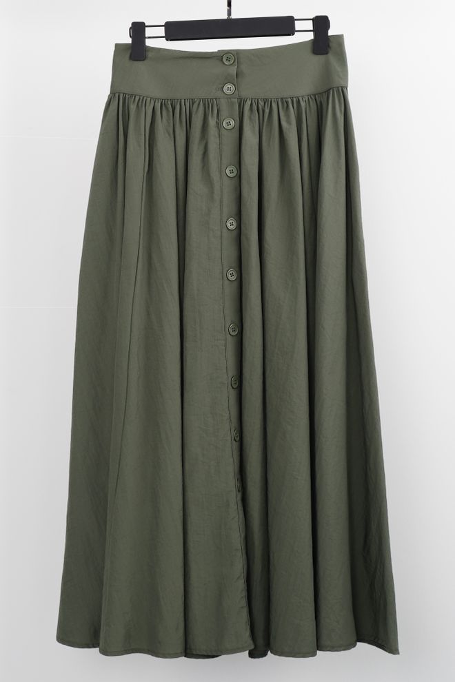 Cream Rouge Green Flared Maxi Skirt With Buttoned Closure Wholesale Clothing Casual