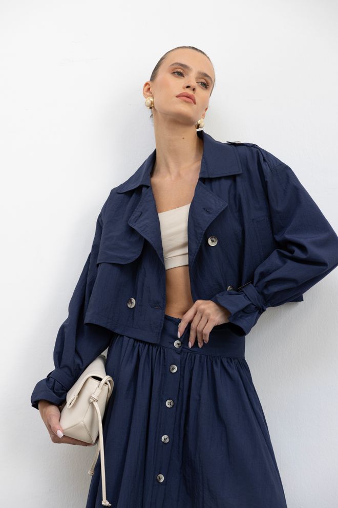 Cream Rouge Green Oversized Single Breasted Crop Coat Wholesale Clothing Formal